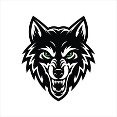 Aggressive Wolf Logo  vector with Green Eyes 