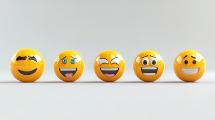 3D Set of Emoticons - Happy Emoji Isolated on White Background

