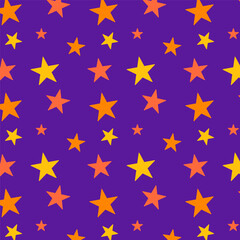Seamless pattern with stars for Halloween.Colorful shape repeat pattern isolated on purple.Geometric vector graphic abstract background.