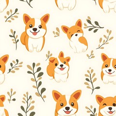 Corgi-dog with seamless pattern