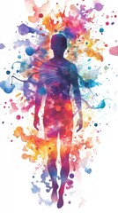Fototapeta premium Abstract Watercolor Human Figure Surrounded by Colors