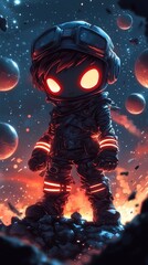 Brave Little Astronaut in a Starry Night Sky