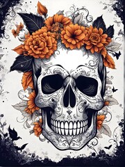 skull with flowers