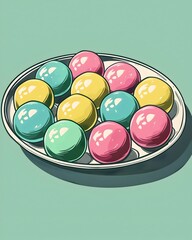 Vibrant Pop Art of Colorful Mochi Balls Arranged on Plate