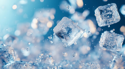 Obraz premium Ice Cubes on a Blue Background. 