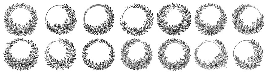 collection of delicate botanical wreath illustrations