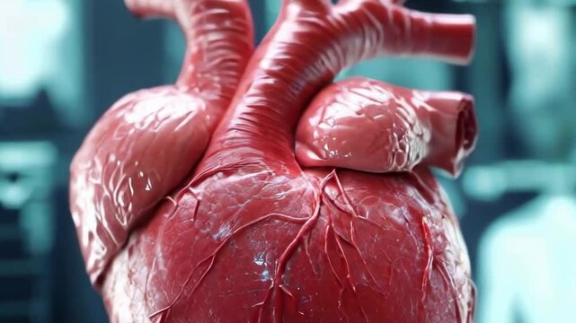 Abstract red human heart. Heart anatomy. Healthcare medical concept. Low poly style design. Geometric background. Wireframe light connection structure. Modern 3d graphic concept. Vector