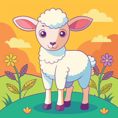Adorable cartoon lamb with fluffy wool in a cheerful setting © Lostfish Art