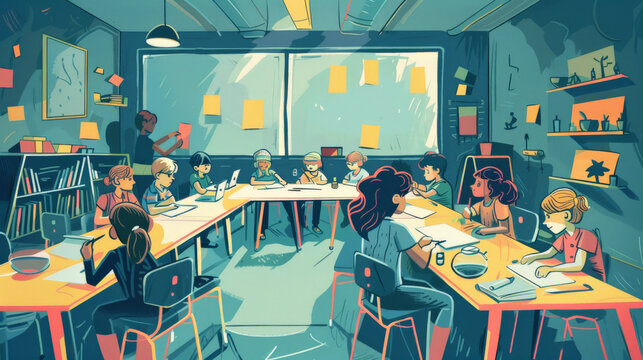 Back to School: Kids Engaged in Group Project Work in the Classroom