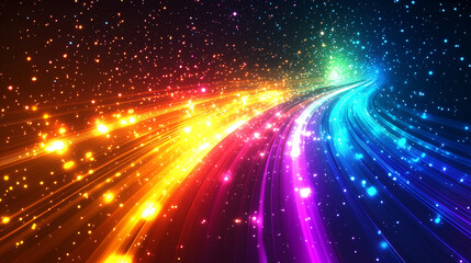 Fototapeta premium Futuristic abstract background, colorful bright neon rays and glowing lines. AI generative 