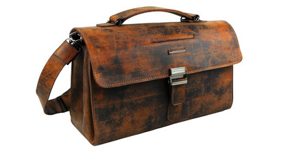 Vintage Brown Leather Briefcase with Classic Buckle Closure and Distressed Details.