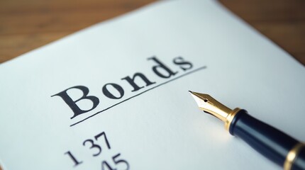 Financial bonds document with numbers and fountain pen on paper