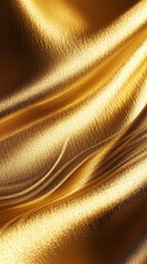 A stunning close-up of luxurious golden silk fabric, showcasing smooth texture and elegant sheen for decor and fashion.