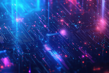 Obraz premium Exploring vibrant neon circuitry patterns with radiant lights in a futuristic digital environment. Generative AI