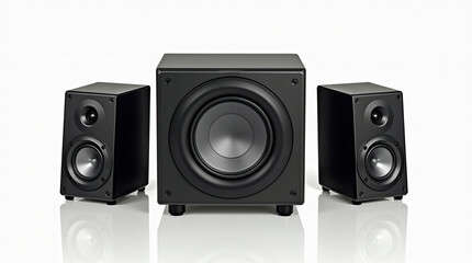 Fototapeta premium Ultra modern sound speakers and subwoofer on white background