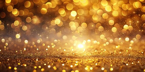 Golden Glitter Bokeh Lights Abstract Background with Sparkling Lights Illuminating the Scene