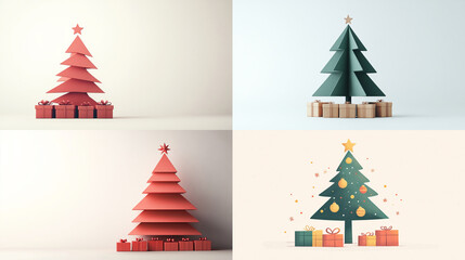 A set of four Christmas tree images, each with a different color scheme