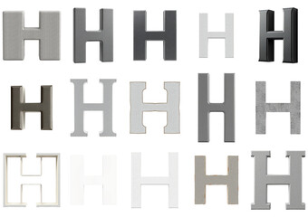 Obraz premium Stylish Metal 'H' Letters Set on Transparent Background for Design Overlays