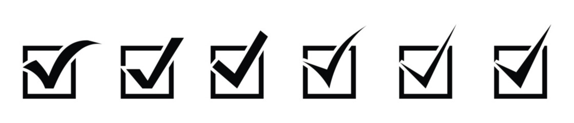 check mark icon button set. check box icon with right and wrong buttons and yes or no checkmark icons in green tick box and red cross