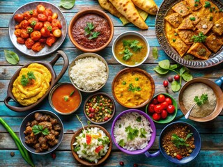 Vibrant and Flavorful Punjabi Cuisine Featuring Traditional Dishes on a Colorful Table Setting