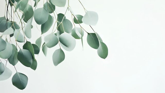 Green eucalyptus leaves on white background.