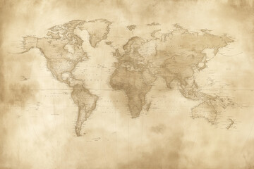 Fototapeta premium Vintage World Map – old parchment style with soft sepia tones and delicate map lines