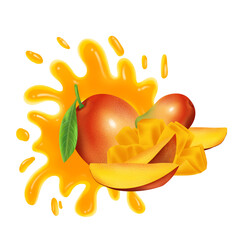 Orange juice or mango splash with ripples. On transparent background.	