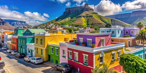Fototapeta premium Vibrant Colored Homes in the Historic BoKaap District of Cape Town, South Africa on a Sunny Day