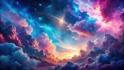 Fototapeta premium Vibrant cosmic clouds blend in hues of blue and pink evoking wonder and beauty in the universe