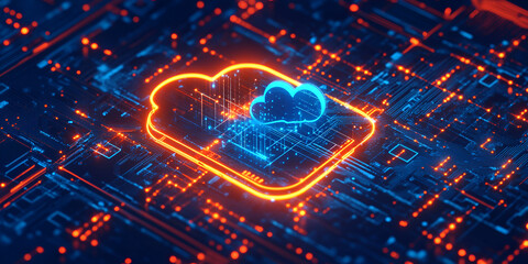 Advanced Cloud Computing System with Glowing Digital Connections
