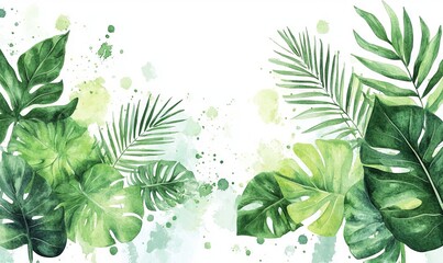 Abstract Watercolor Tropical Leaves Illustration, AI generated illustration