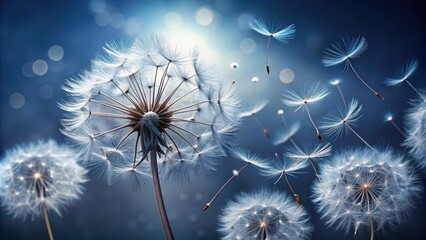 Ethereal frozen dandelion seeds dance gracefully creating a calming spectacle in the air