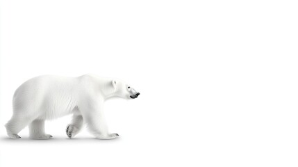 Fototapeta premium A solitary adult polar bear moves gracefully through its enclosure at the zoo, showcasing its striking white fur against a bright background, captured in natural light