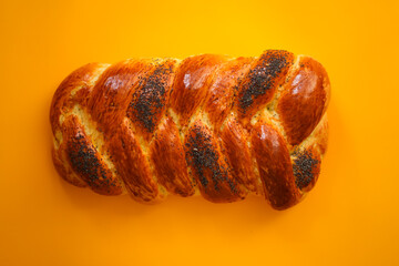 fresh homemade bread baked for Shabbat - challah on a bright background