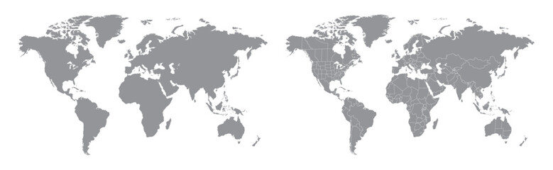 World map with countries grey and detailed. Flat Earth. Globe world map icon. Travel worldwide.