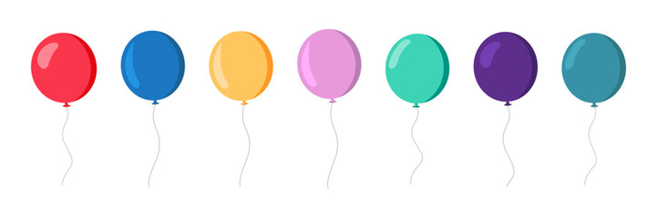 Balloons in cartoon flat style. Bunch of balloons. Colored balloons in simple style. © Bilbo Baggins
