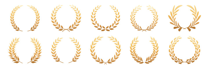 Gold wreath laurel. Set of badge best seller, best choice, best price, best quality.