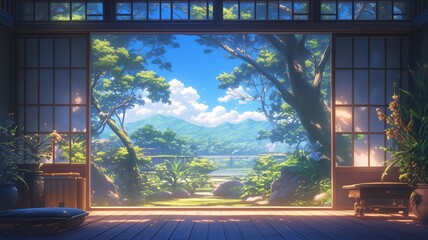 Fototapeta premium アニメ調の昭和の日本風景