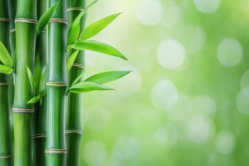 A bunch of bamboo leaves are shown in a green background. The bamboo is tall and has a lot of leaves