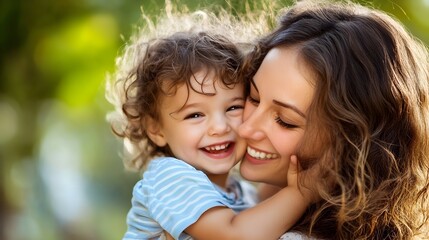 Joyful Mother and Daughter Embracing in Peaceful Nature Setting