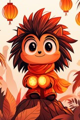 Cute Cartoon Hedgehog With Big Eyes Holding Lights