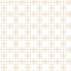 Abstract geometric pattern with squares, stripes, lines. Seamless vector background. White and gold ornament. Modern graphic design.