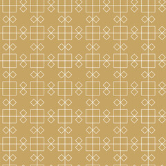 Abstract geometric pattern with squares, stripes, lines. Seamless vector background. White and gold ornament. Modern graphic design.