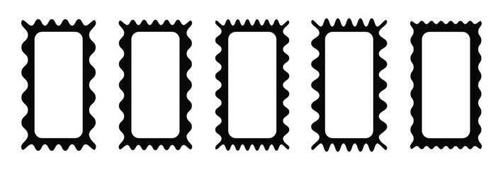 Zigzag wavy edges, lace scallop frame border. Rectangles, photo frames, text boxes, tags, labels. Vector groovy shapes set