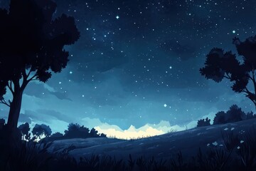 Fototapeta premium Night Sky Over a Silhouetted Hillside Landscape