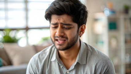 Fototapeta premium Young Indian Man Crying Like a Baby