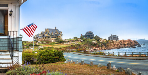 Cape Ann peninsula Bass Rock scenic coastline view near Rockport, Massachusetts