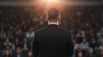 Fototapeta premium Empowering Professional Growth: Man Sharing Knowledge with Audience in Seminar