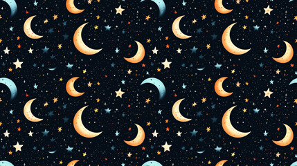 Fototapeta premium Crescent moons and stars against dark background