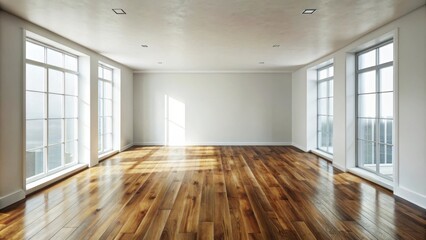 Empty Room Interior with Minimalistic Design, White Walls, and Wooden Floors